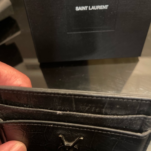 YSL Saint Laurent Crocodile Embossed Black Leather Card Holder With Box - Picture 7 of 7
